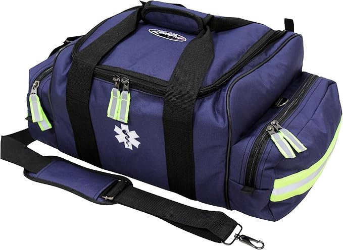 Kemp USA Maxi Trauma Bag Navy Blue Large EMT First Responder Medical Supply Storage Water Resistant 600D Nylon First Aid Survival Gear Organizer with Reflective Trim Adjustable Strap