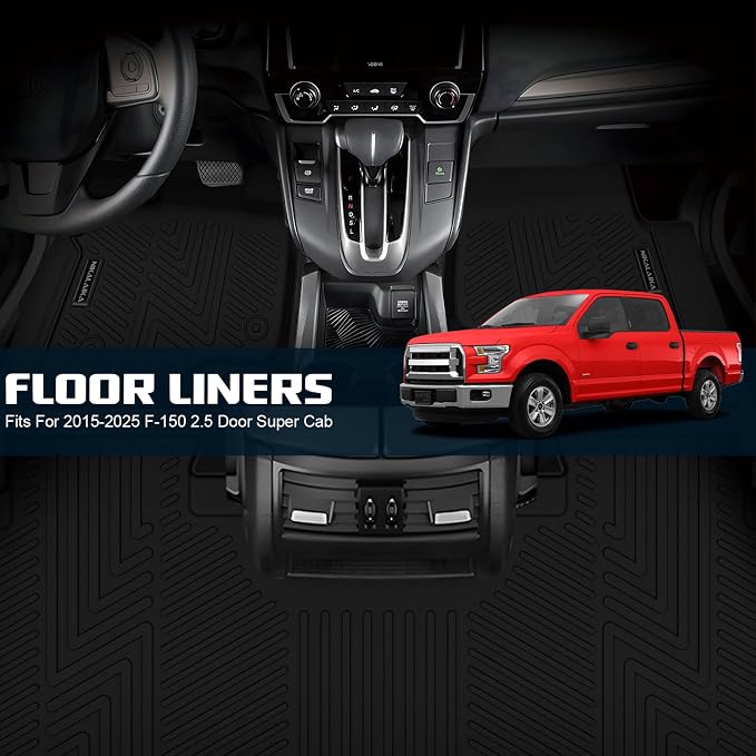 Floor Mats for 2015-2026 Ford F150 Super Cab & Extended Cab (Not for SuperCrew Cab), TPE All Weather Car Floor Liners, Anti-Slip Automotive Mats Compatible with F150 Accessories, Black