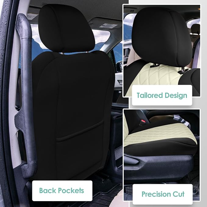 FH Group Custom Fit Car Seat Covers Specifically Made for Toyota Sienna 2021-2024, Beige Ultraflex Neoprene Front Set Automotive Seat Covers, 7-8 Seater SUV Seat Covers, Toyota Accessories