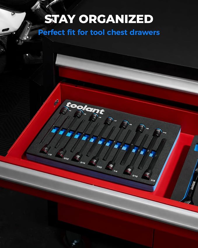 toolant 14pcs 3/8 Drive Extra Long Master Allen And Torx Bit Socket Set, Metric 9-14mm & SAE 1/8-3/8" Set, S2 Steel Air Drive Star Sockets, Professional Mechanic & Automotive Repair Socket Set
