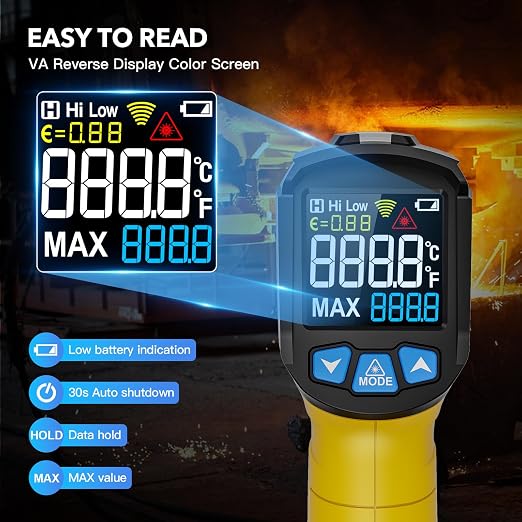 Infrared Thermometer Gun - INSTRODOTS Digital Laser Thermometer Temperature Gun with Adjustable Emissivity & Max Value, -58°F~1472°F Non-Contact Surface Thermometer for Cooking, Freezer, Pizza, HVAC