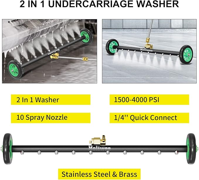 Undercarriage Pressure Washer Attachment, Upgrade 35 Inch Power Washer Water Broom with 10 Nozzles, Dual-Function Underbody Car Wash Surface Cleaner with 3 Pieces Extension Wand- 4000PSI