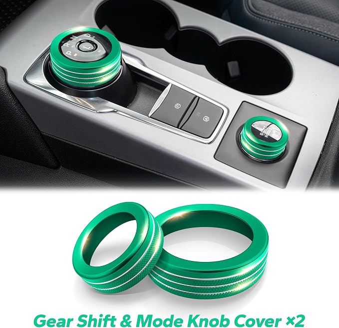 for 2025-2026 Ford Bronco Sport Accessories (Not for Bronco) 9PCS Aluminum Alloy Knob Cover Trim Set for Push Start, Volume, Air Vent Tabs, Headlight & Gear Shift Knob (Green)