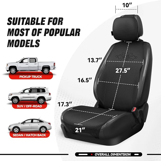Auto Dynasty Car Seat Covers Front Set, Anti-Slip Automotive Interior Covers, Breathable and Comfort Car Seat Protectors, Airbag Compatible, Universal Fit Most Vehicles, Black (Protex Plus Series)