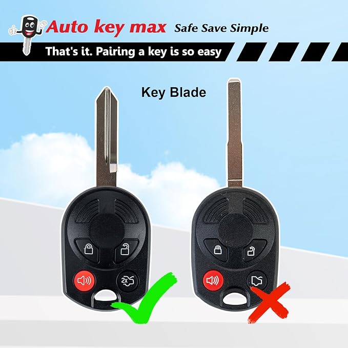 Programmable Keyfob, Replacement Car Keys and Fob Programmer Kit for 2005-2012 Ford Focus Mustang Fusion Edge Escape Exolorer Remote OUC6000022