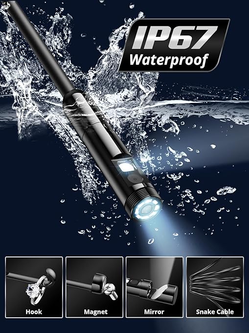 Acoath Borescope, Endoscope Camera with Light, Dual-Lens 1080P Industrial Inspection Camera, 5" IPS Screen, 32GB Card, IP67 Waterproof Sewer Tools - 9.8FT