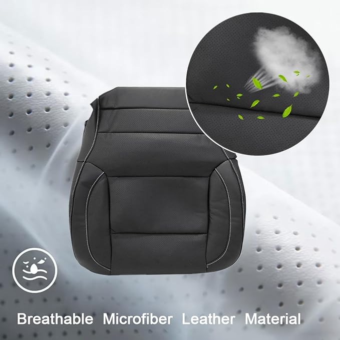 FZJDSD Black Perforated Driver Side Bottom Microfiber Leather Replacement Seat Cover & Seat Foam Cushion Compatible with Chevy GMC Silverado Tahoe Suburban Yukon Sierra 2014 2015 2016 2017 2018 2019