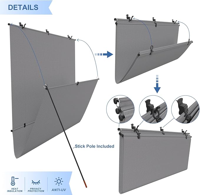 E&K Sunrise 4'W x 5'H Outdoor Roller Shades Patio Cordless Roll Up Blinds Foldable Sun Shade UV Block Exterior Sun Screen for Outside Porch Backyard Deck Pergola (Gray)