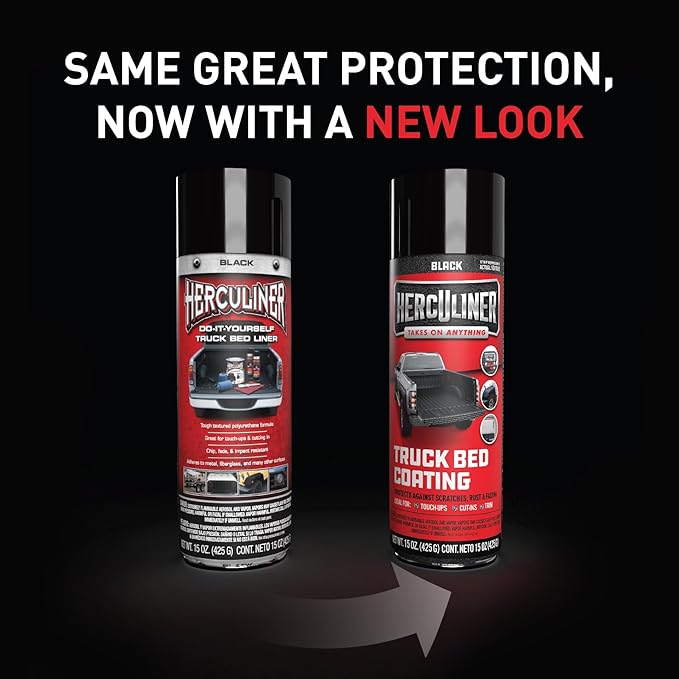 Herculiner Aerosol Spray Truck Bed Liner, 15 Ounce Spray Can, Black, Textured, Suitable For All Truck Beds, 6-7 sq ft Coverage