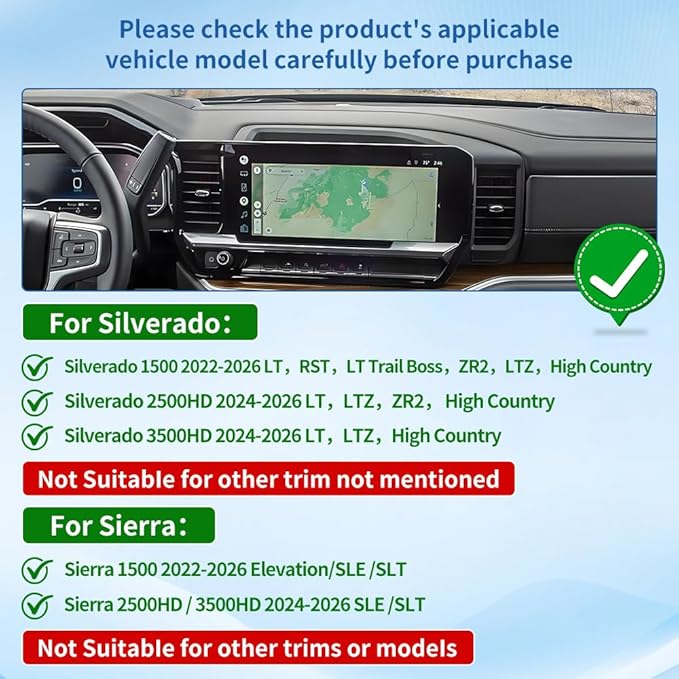 Car Phone Holder Center Console Organizer For Chevrolet Silverado 1500 2022-2026，2500HD 3500HD 2024-2026，GMC Sierra 1500 2022-2026【13.4" Screen】Auto Accessories Interior Decoration Cell Mount case