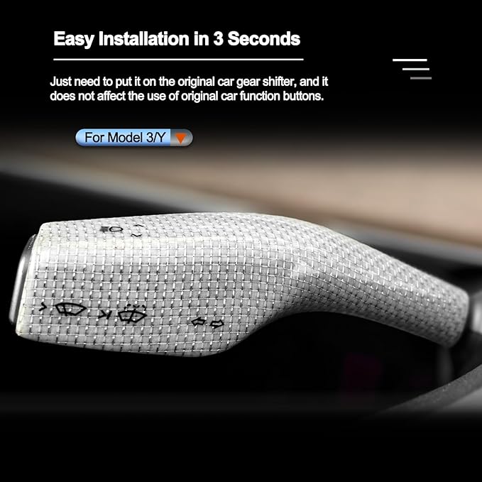 Carbar Fit for Tesla 3/Y Carbon Fiber Steering Lever Cover Real Column Gear Shift Knob Cover Wrap Decoration Interior Accessories (2Pcs White Glossy Carbon Fiber)