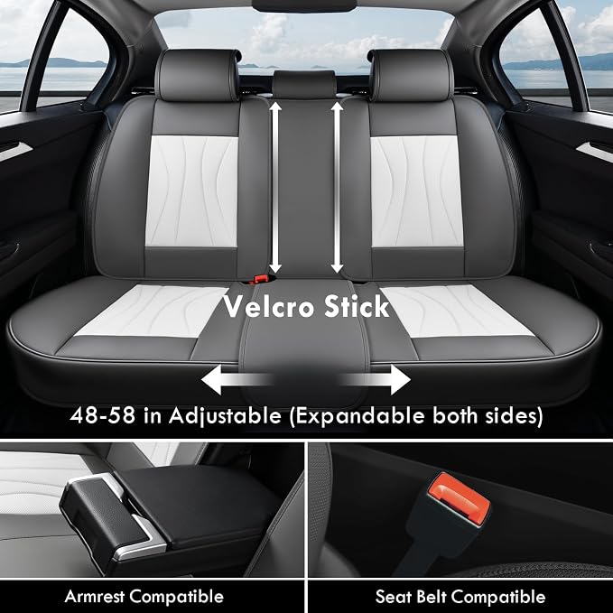 Coverado Front and Back Seat Covers, Waterproof Car Seat Cover, 5 Seat Leather Seat Cover for Cars, Universal Car Seat Protector, Automotive Seat Cover Car Seat Cushion Fit for Most Cars (Gray&White)