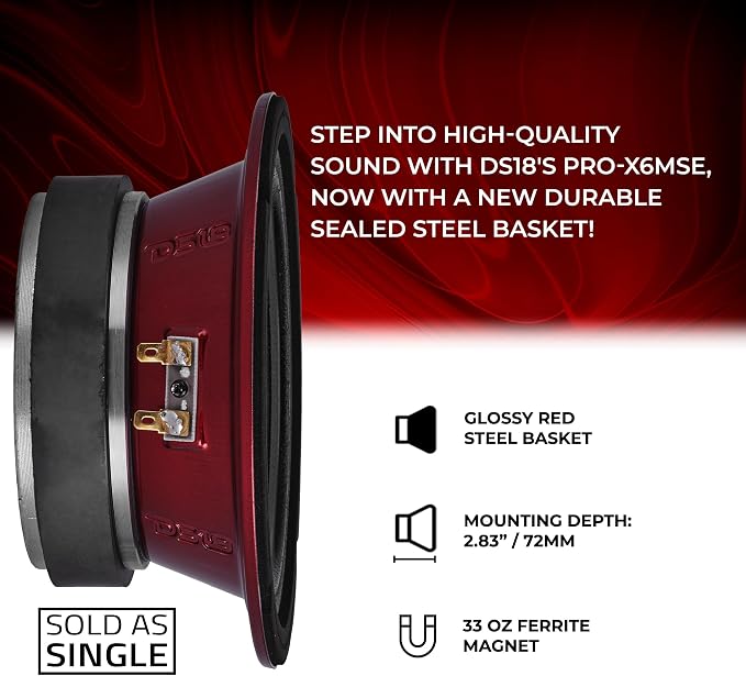 DS18 PRO-X6MSE Loudspeaker - 6.5", Midrange, Sealed Basket, 450W Max, 225W RMS, 8 Ohms - Premium Quality Audio Door Speakers for Car or Truck Stereo Sound System (1 Speaker)