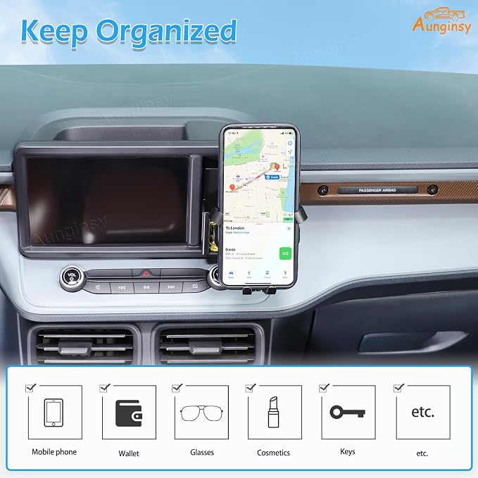 Aunginsy Car Hidden Screen Drawer Organizer with Phone Holder Compatible with Ford Maverick 2022-2024 Center Console Multimedia Display Right Side Panel Storage Box Truck Dash Cubby Insert Accessories