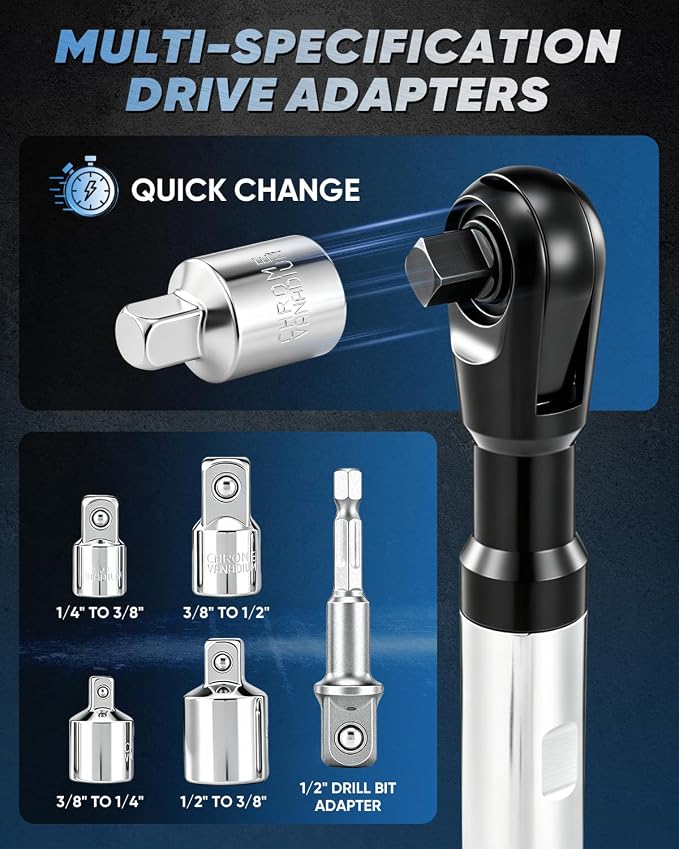 Saker 1/2 Drive Offset Ratchet Extension Wrench for Tight Spaces, Long Reach Impact Extension Tool with 3/8" & 1/4" Adapters, Non-Slip Grip Heavy Duty Automotive Mechanic Kit