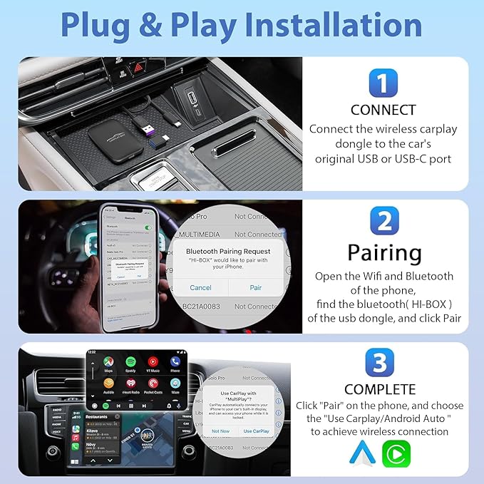CarPlay Wireless Adapter & Android Auto Adapter,2025 Upgrade Convert Wired to Wireless CarPlay Adapter, Magic Video AI Box 3.0 Support YouTube Netflix TF Card Compatibility with iOS 10+/Android 11+