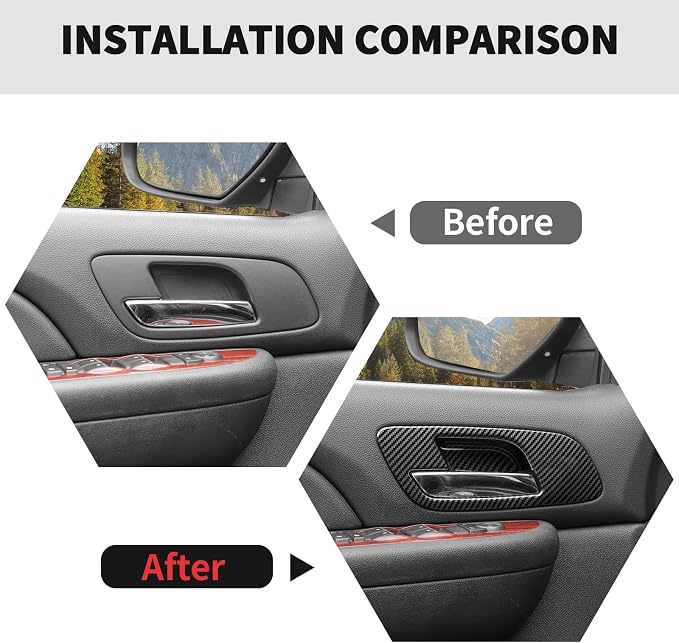 RT-TCZ Inner Door Handle Bowl Cover Trim Decoration Interior Accessories for Chevy Avalanche/Suburban/Tahoe 2007-2013,for GMC Yukon/Sierra 2007-2013 (Black Carbon Fiber)