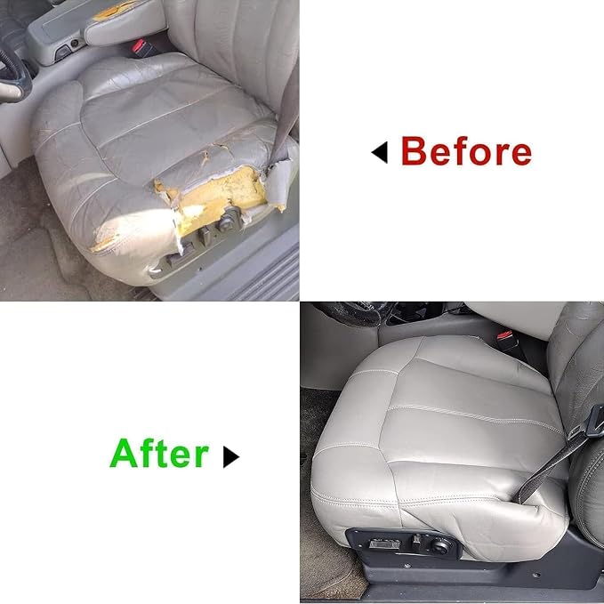 SecosAutoparts Driver & Passenger Side Bottom & Top & Armrests Gray Replacement Leather Seat Covers Compatible with Chevy Silverado 1500 2500 3500 Tahoe Sierra Suburban Avalanche 1999 2000 2001 2002