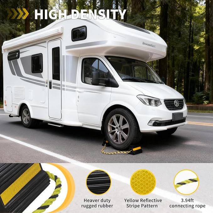 RV Wheel Chocks for Trailers Camper Trucks and Small Aircraft Wheel Chock 2Pair4Pack Wheel Chock Block with 3 Reflective Strips Versatile Heavy Duty Solid Rubber Wheel Immobilizers & Chocks