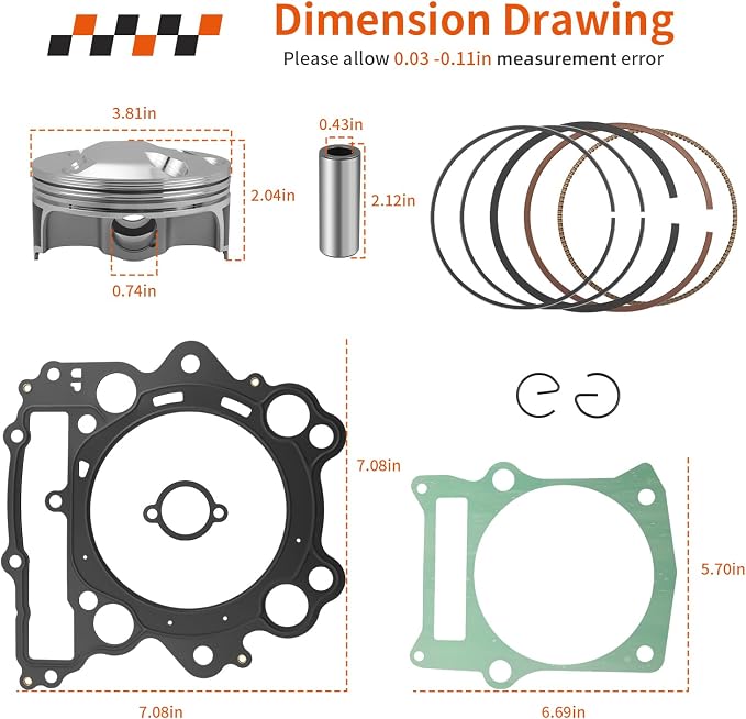 Top End Rubuild Kit 100mm STD Forged Piston For Yamaha Grizzly Rhino Raptor 660 YFM660F/R YXR660 2002-2008 3YF-11631-00-X0