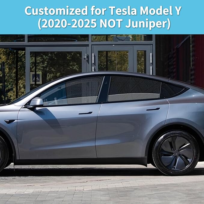Model Y Side Window Sun Shades, 2020-2025 Vehicle Interior Shade for Baby Mesh Covers, Breathable, UV Protection and Heat Insulation (Tesla Model Y(2020-2025Not Juniper)), Front+Rear side-4pcs