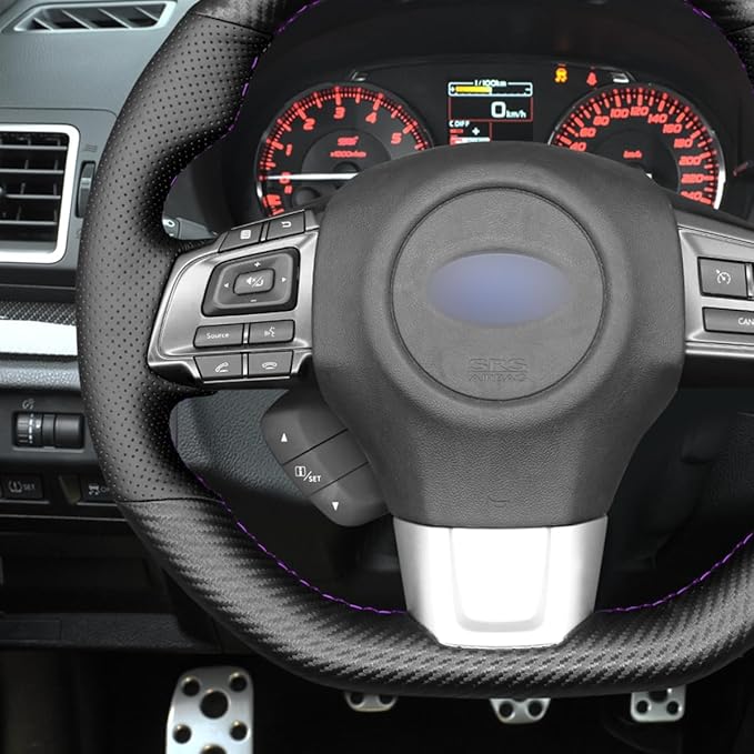 MEWANT DIY Steering Wheel Cover for Subaru WRX STI Levorg 2015 Made of Black Artificial Leather Matte PU Carbon Fiber