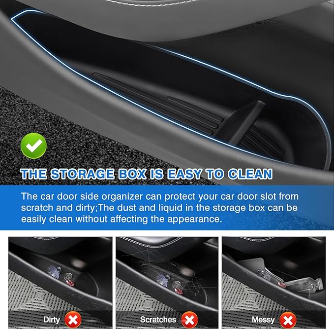 Shademax Set of 4 Car Door Organizer Tray for Tesla Model Y Juniper 2026 2025 Front& Rear Door Side Storage Box for New Model Y Juniper Accessories 2026 Slot Pockets Organizer Insert TPE Material