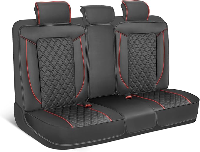 MotorBox Prestige Edition Rear Seat Cover for Cars, Open Sides Leather Seat Cover, Premium PU Leatherette Black & Red Back Seat Covers for Cars Trucks SUVs, Rear Bench Only