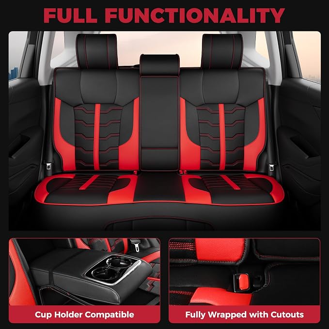 FREESOO Seat Covers for Subaru Outback Forester Crosstrek 2014-2026 Full Set, Waterproof Breathable Leather, Airbag Compatible, Easy Install, BlackRed