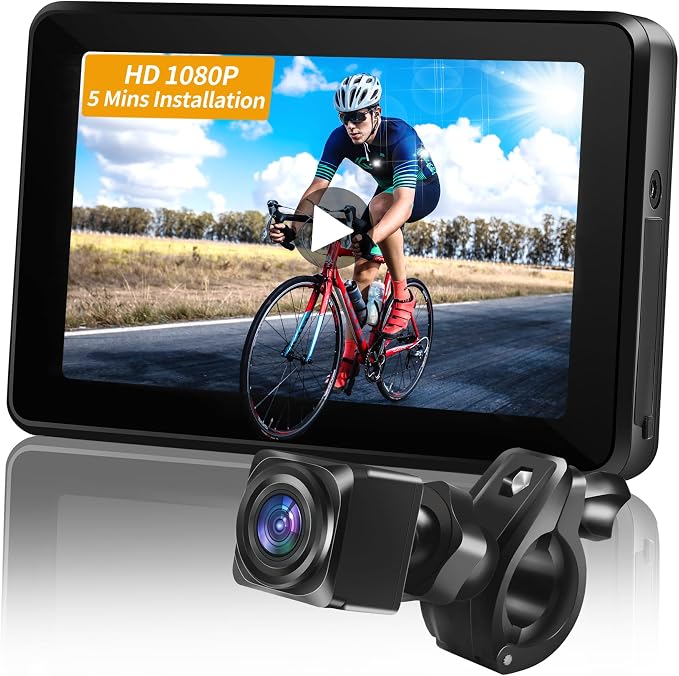 Bike Camera Recording Rechargeable 360° Rotation - Color Night Vision Portable Bicycle Rear View Camera Waterproof 130° Wide View HD 1080P 4.3 Inch Monitor for Mountain, Road Bike, E-Bike Wankskey