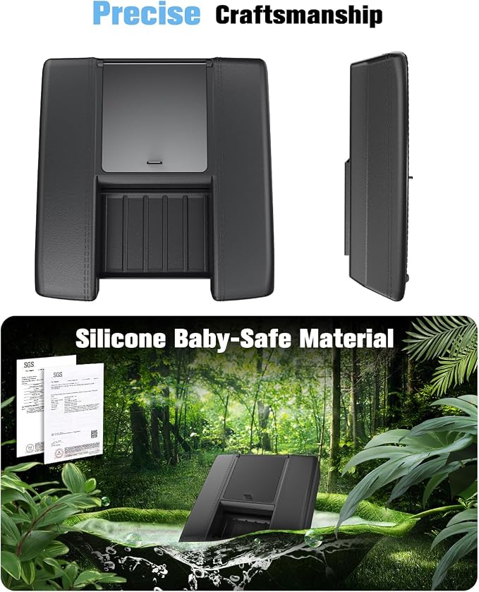 for 2022~2026 Tundra (SR/SR5/Limited) 2-in-1 Silicone Center Console Armrest Cover& Armrest Hidden Privacy Tray - [OEM Design& Friendly Liquid Silicone Rubber] - Thin Black