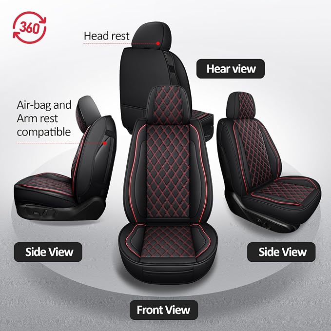 MIROZO Front Seat Covers for Silverado,2PCS Truck Seat Covers Waterproof Car Seat Covers Pickup Seat Protector Compatible with 2007-2026 Chevy Silverado GMC Sierra 1500 2500HD 3500HD (Red,2PCS Front)