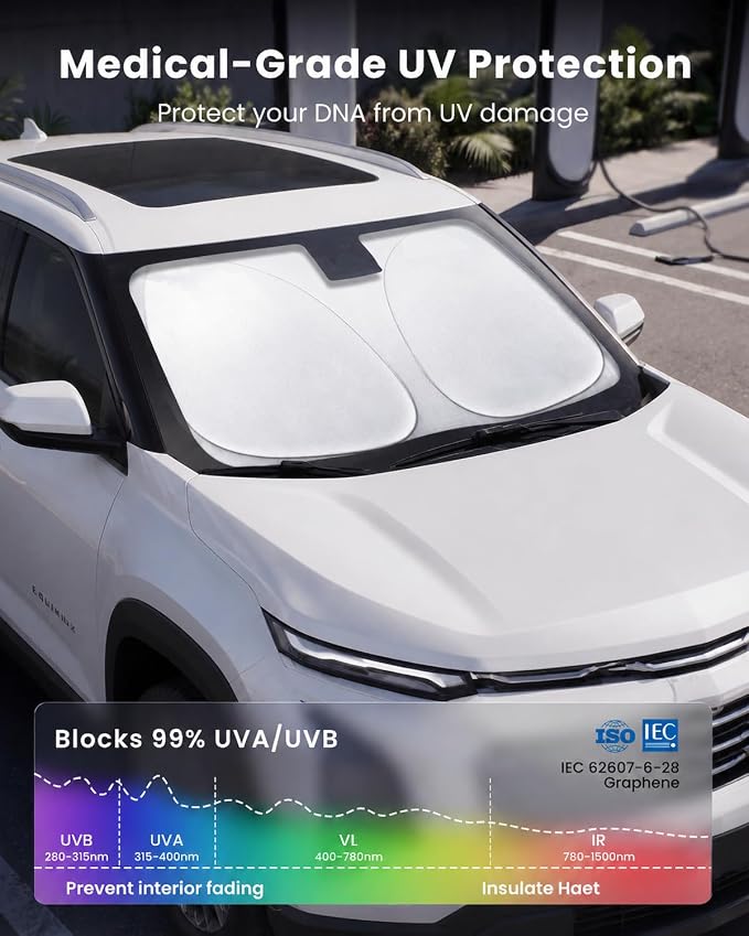 REEVAA 2026 3rd Pro Windshield Sunshade for 2018-2026 Chevrolet Equinox | Dual-Layer Heat & Sun Defense, OEM Design | Foldable Sun Shade Car Accessories with Storage Bag