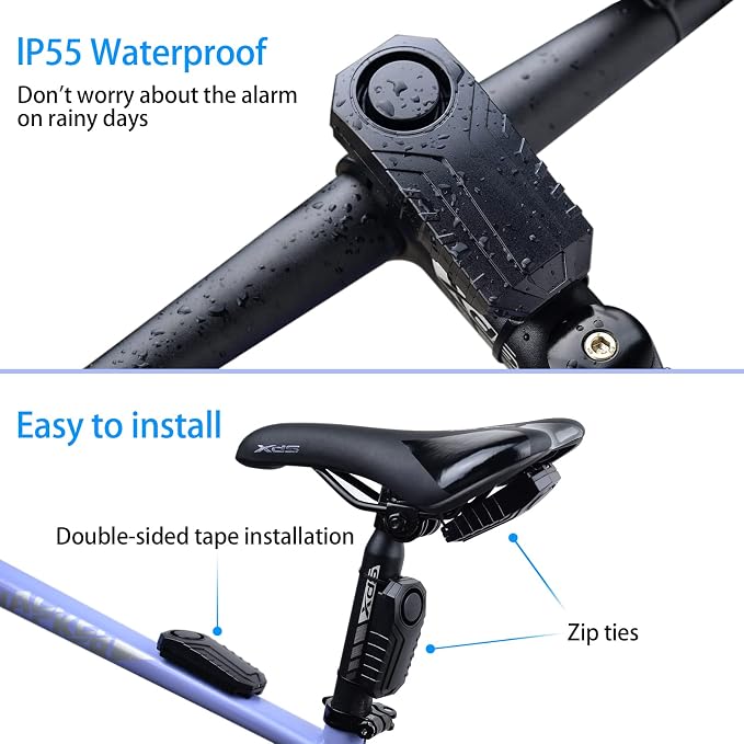 USUPERINK Bicycle Alarm and Remote, Bicycle Alarm System Anti Theft, Wireless Scooter Alarm System, Moped Alarm 113db Super Loud IP65 Waterproof SOS Emergency Function with Different Remote Control
