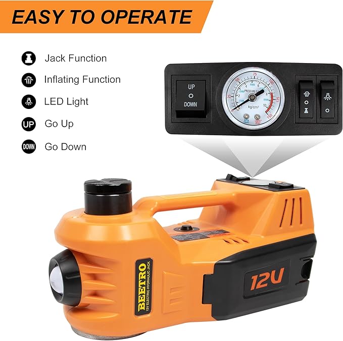 BEETRO Electric Car Jack 5 Ton 12V Hydraulic Jack Kit with Inflator Pump for Car Sedan MPV Tire Changing, Lifting Range 6-17.7''