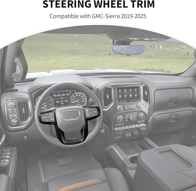 JeCar Steering Wheel Trim Cover Compatible with GMC Sierra 1500 2019-2025, for GMC Sierra 2500HD/3500HD 2020-2024, for GMC Yukon 2021-2024, Carbon Fiber Texture