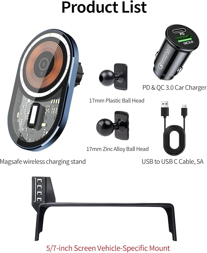 Wireless Charging car Phone Holder for Honda Civic 2016-2021 Accessories 5/7 inch Screen Fixed Clip,360° Rotation car Phone Mount Compatible with MagSafe
