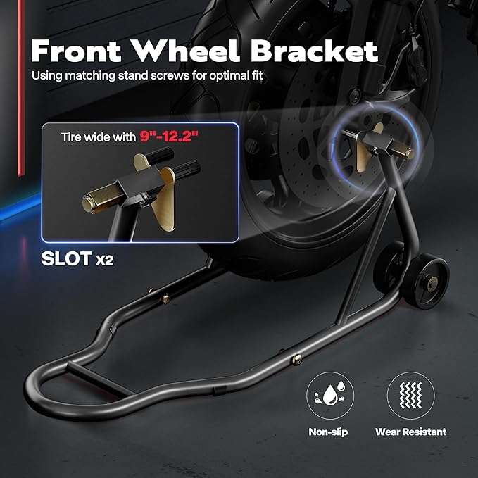 SPECSTAR Universal Motorcycle Stands, 882 Lbs Capacity Front Rear Wheels Lift Combo with U+L Adjustable Swingarm Spool, Heavy Duty Paddock Stands fit for BMW, Suzuki, Yamaha, Honda, Kawasaki, Black