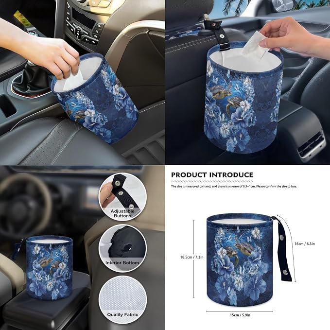 Sea Turtle Print Car Interior Cover Set Hibiscus Butterfly Print Car Front and Rear Seat Covers Steering Wheel Cover Armrest Pad Safety Belt Pads Rear View Mirror Protector, 14Pcs