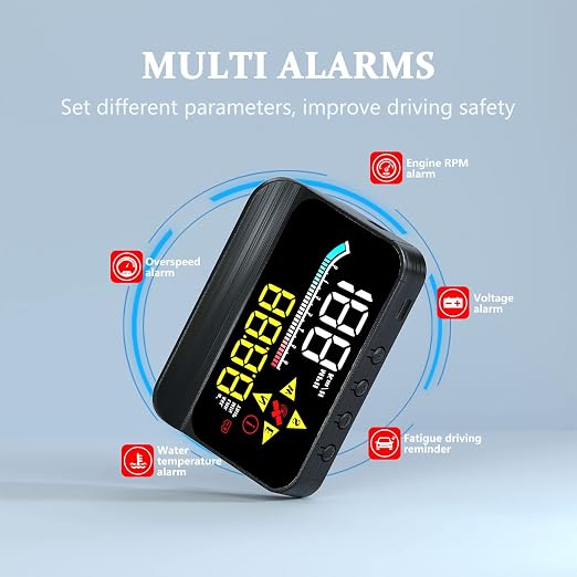 Liiiyuan HUD M17,Heads up display OBD2 and GPS Dual System Speedometer for Car, Digital Speedometer with Speed, Travel Direction, and Overspeed Alarm, Fatigue Driving Alarm，Suitable for All car