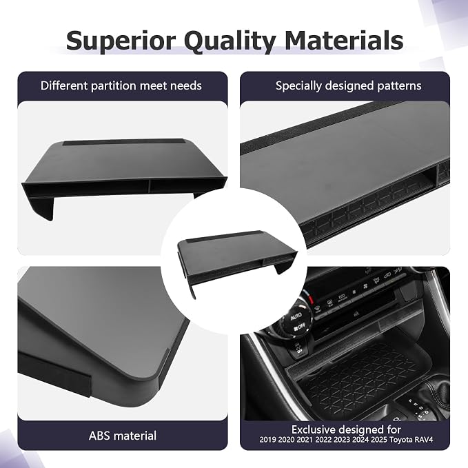 LUWU for 2025 Toyota RAV 4 Accessories Compatible with 2019 2020 2021 2022 2023 2024 2025 Toyota RAV 4 Front Center Console Organizer Armrest Console Secondary Storage Box Insert Tray ABS Material