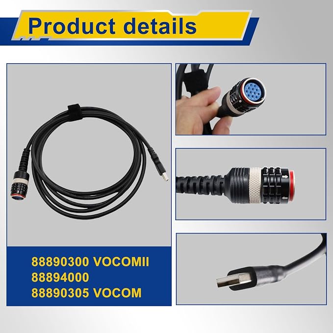 12 Pins 88890305 Scanner Cable Automotive USB Connect Cable for V-o-l-v-o Truck 88890300 88894000 VOCOM VOCOMII OBD2 ET3 Diagnostic Adapter Tool Excavator Spare Parts