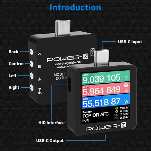 USB C Power Meter USB C Tester, USB Multimeter 0-50V 0-6A PD3.1 QC5.0 High Precision Two-Way Measurement Voltage Current Capacity Voltmeter Ammeter Digital Tester for Chargers Power Bank Cable