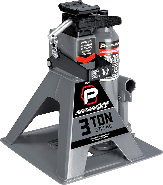 POWERBUILT 3 Ton All-in-One Hydraulic Bottle Jack and Jackstand in One, Compact, Wide Base, 11-21 Inch Range, Eliminates Jackstands, for Trucks, SUVs, RVs, Trailers, ASME, Not for Sedans - 640912