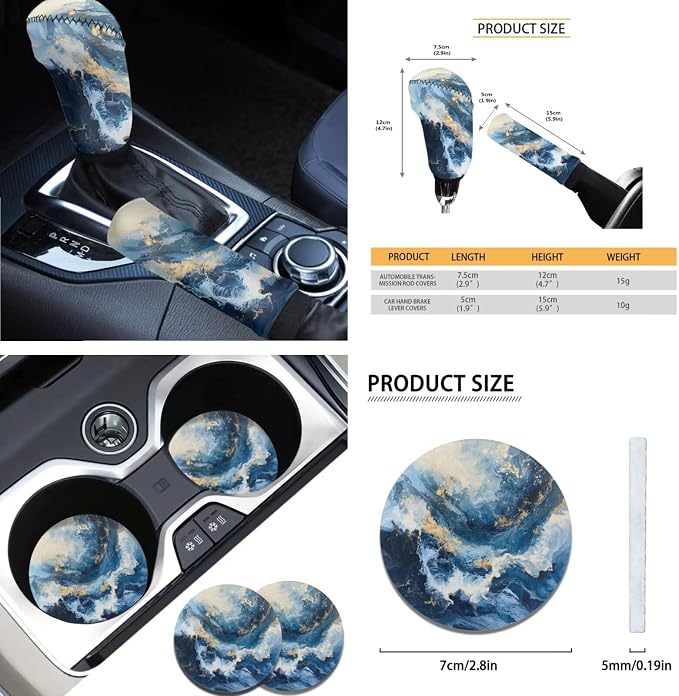 AFPANQZ Blue Marble Car Seat Covers Full Set 13 Packs Steering Wheel Cover + Safety Seat Belt Pads + Car Cup Holder Coaster + Handrake Cover + Gear Shift Knob Cushion for Men Women