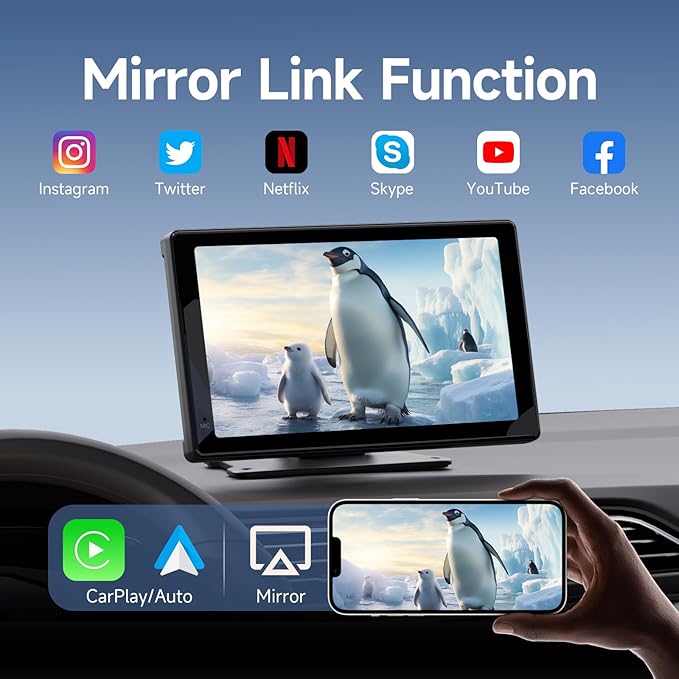 Haudio 7" Portable Car Radio with Wireless Apple CarPlay & Android Auto, Suitable for Almost All Vehicle Types Such as Pickup Trucks, Sedans,Backup Camera|GPS Navigation|Car Accessories