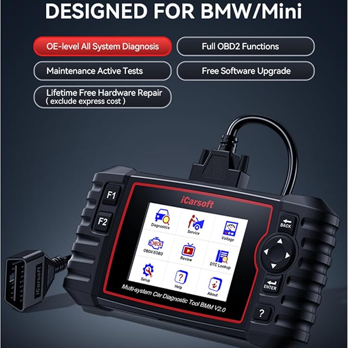 iCarsoft 2025 BMM V2.0 OBD2 Scanner for BMW/Mini/Rolls-Royce, Full System Diagnostic Tool Code Reader with 9 Resets-Oil/SAS/EPB/BMS/ETC/DP/BLD/INJ/TPMS, Battery Test, CAN-FD,Lifetime Update