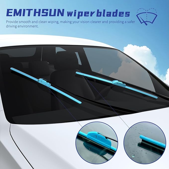 OEM QUALITY 24" + 19" Premium All-Seasons Durable Stable And Quiet Blue Windshield Wiper Blades (Set of 2)