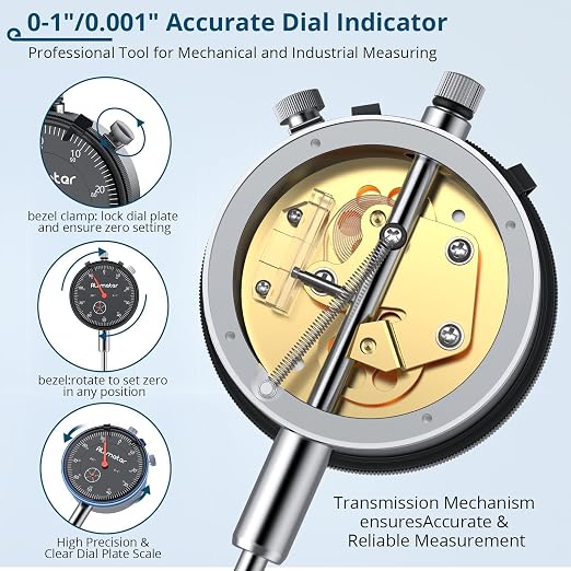 Dial Indicator Set with Magnetic Base,0-1 Inch Range 0.001" Accuracy,176lbs Heavy Duty Flexible Snake Arm Stand,Precision Machinist Tool for Lathe CNC Runout Alignment