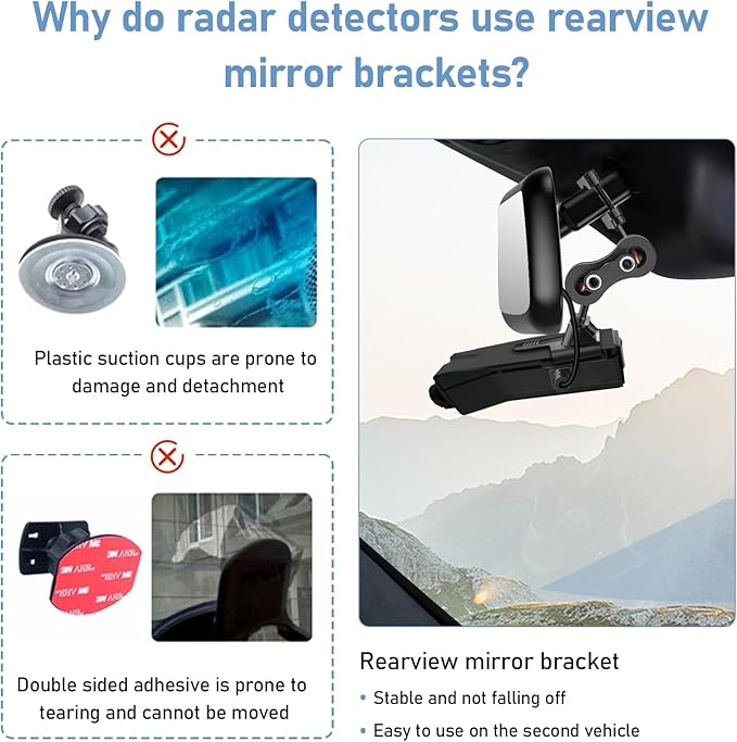 SDSACZMU Radar Detector Mount,Rearview Mirror Rod Radar Mounting Bracket+Rearview Mirror Hard Wire Power Cord kit16,with Inline Fuse (for Valentine V1 Radar Detector)